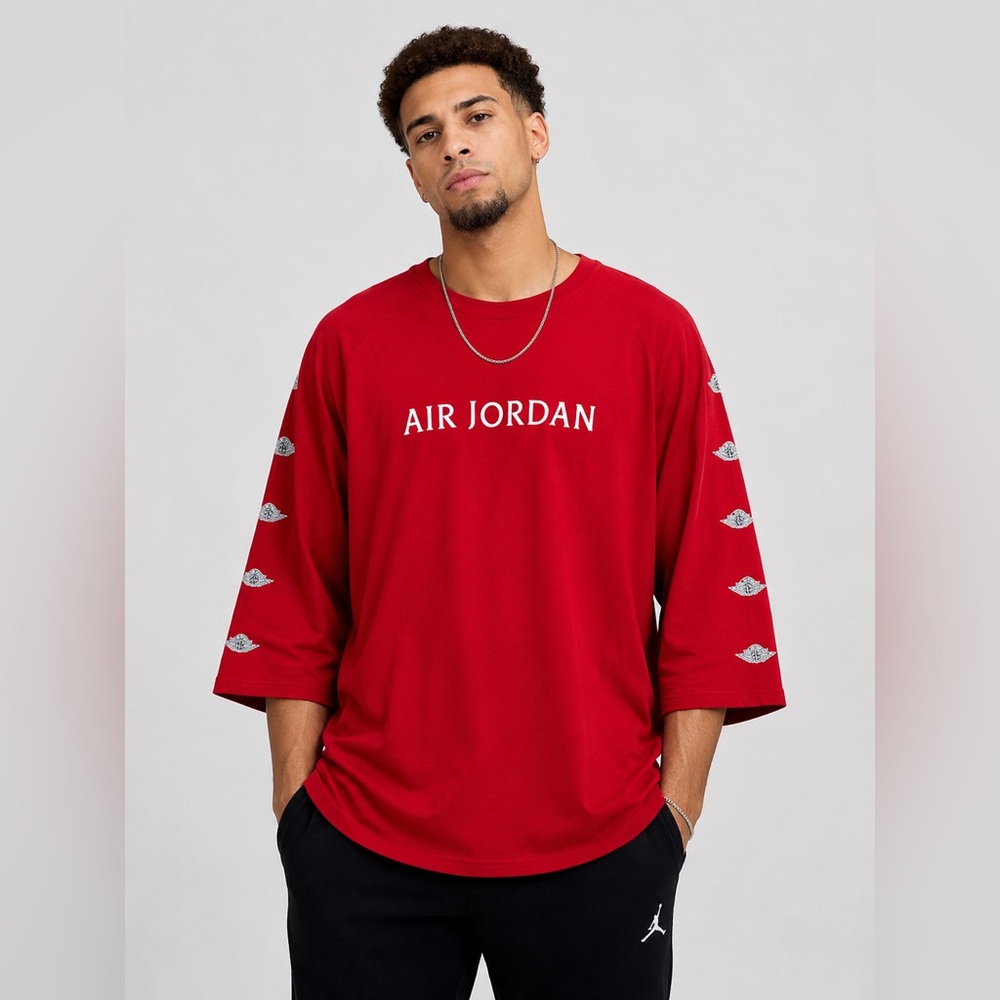 Air Jordan Red 3/4 Sleeve Graphic Shirt Men’s 3XL Wings Logo